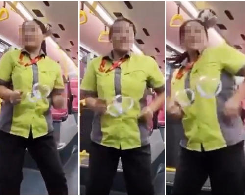 近日網上瘋傳一段短片,一名九巴女車長在車廂內玩抖音,並扭腰熱舞。網上影片截圖