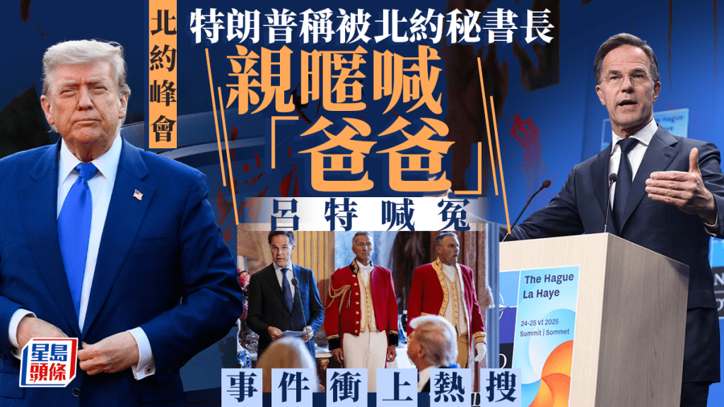 北約秘書長呂特(右)否認稱呼特朗普(左)做爸爸。