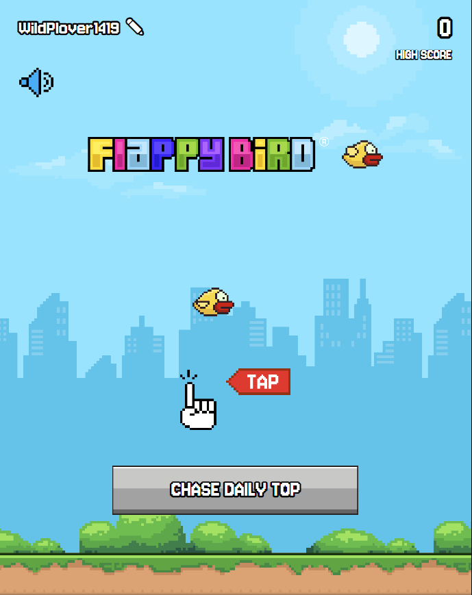 遊戲《Flappy Bird》。 遊戲《Flappy Bird》。