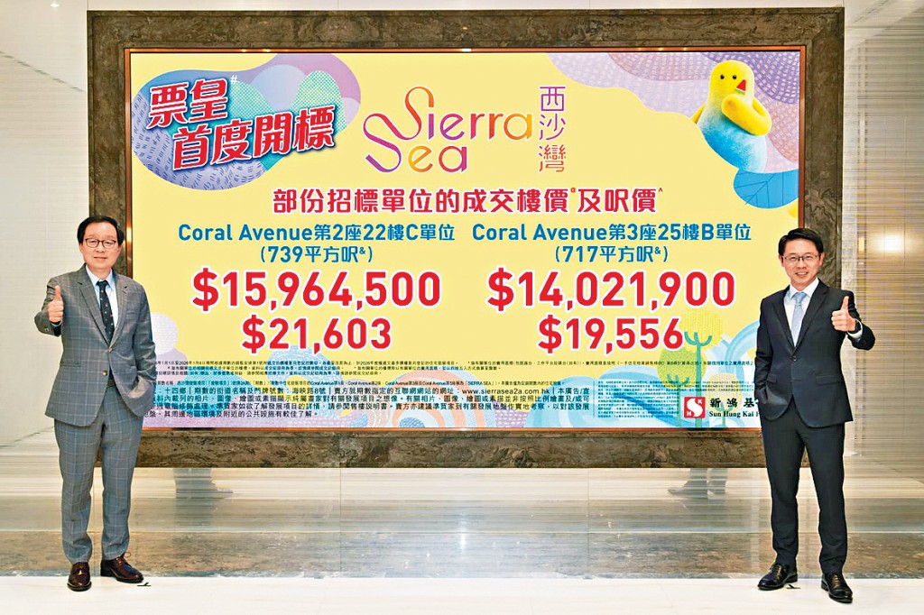 西沙SIERRA SEA 2A期昨招標售出17伙，單日套現逾1.6億。左為新地雷霆，右為胡致遠。