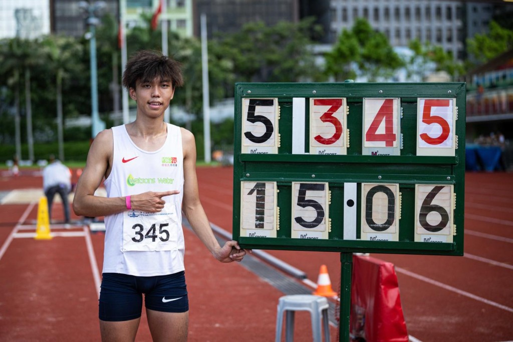 陈志强打破男子U20三级跳香港纪录。香港田径总会facebook图片