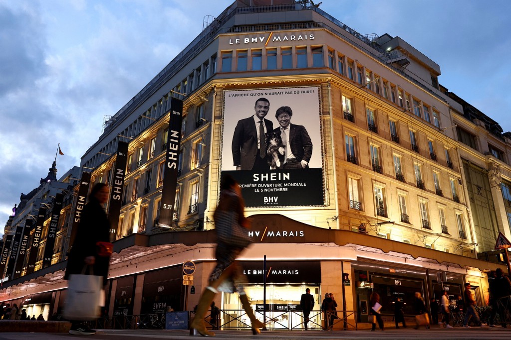 SHEIN全球首間實體門市明天在巴黎BHV百貨公司開幕。路透社