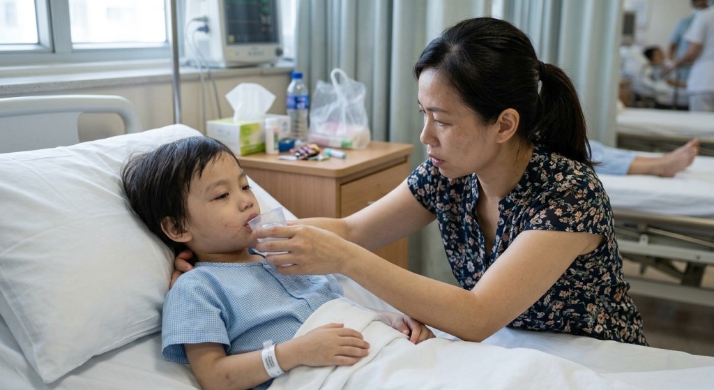 如不幸感染輪狀病毒，小朋友會出現嘔吐或腹瀉，此時最重要是防止脫水。（AI生成示意圖）