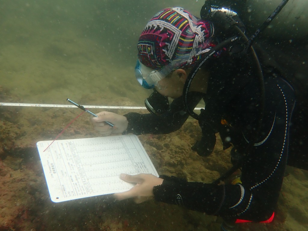 一名珊瑚礁普查員進行珊瑚調查。新聞處圖片