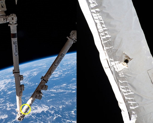 加拿大太空总署指，小洞对机械臂的性能暂时未有影响。加拿大太空总署图片