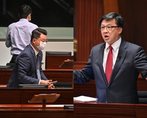 何君堯(右)批評泛民議員，惹尹兆堅(左)不滿。