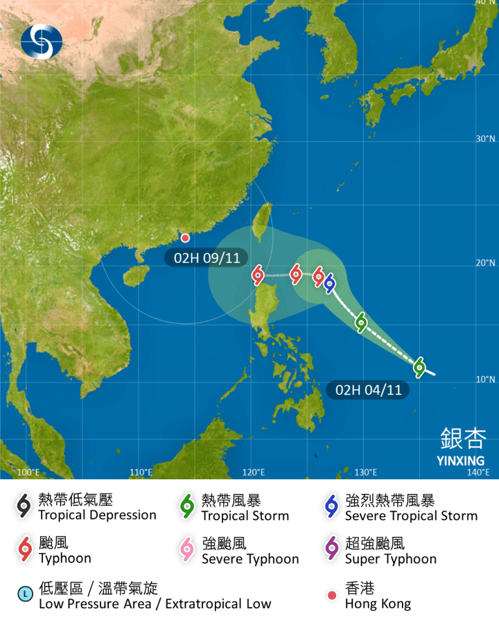 熱帶氣旋銀杏路徑預測。