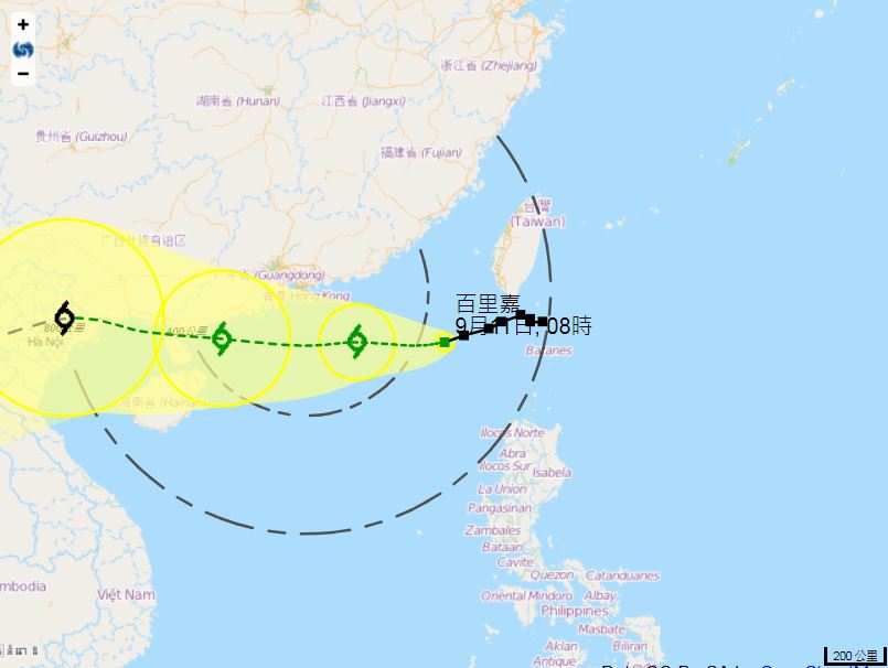 本港天文台預料「百里嘉」路徑圖。本港天文台圖片