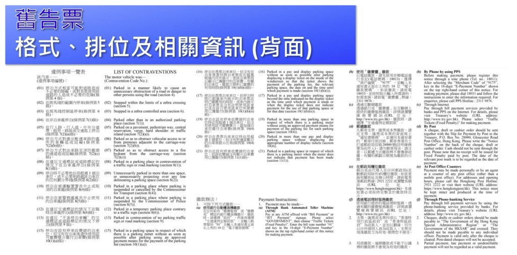舊告票背面。 舊告票背面。