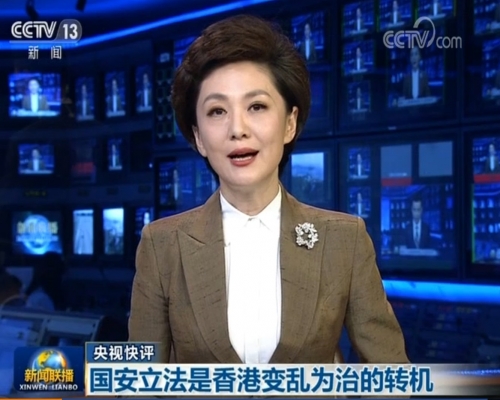 央視發表評論指港區國安法可堵塞香港國安漏洞。央視截圖