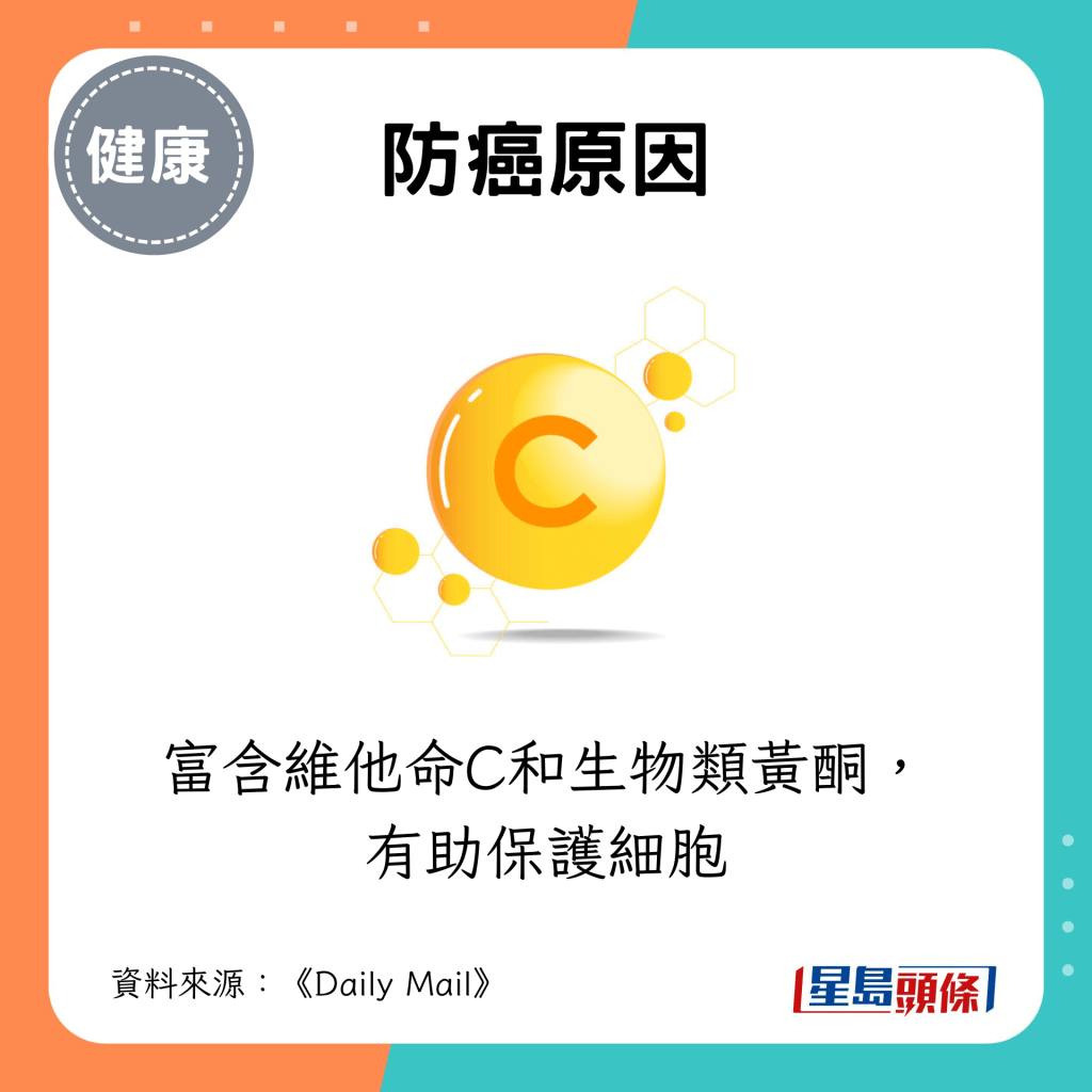 富含維他命C和生物類黃酮，有助保護細胞