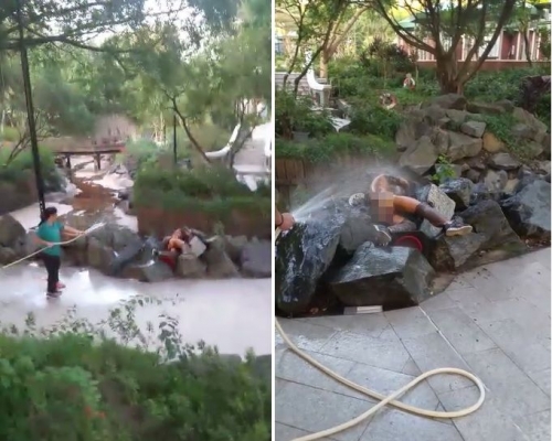 兩名女職員已即時拉喉，向該男子射水救火。惟救護員到場後，證實該名男子當場死亡。影片截圖