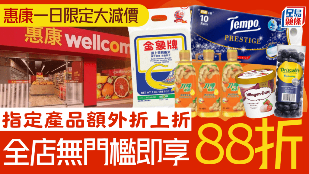 惠康門市一日限定大減價！全店無門檻88折 指定產品額外折上折