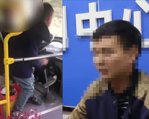 涉事巴士司機（右）說一時疏忽大意，讓兒子（左）幫忙轉波，忘記把乘客的生命放在首位。(網圖)