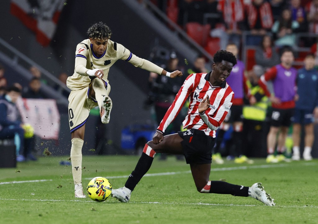 巴塞隆拿的拉明耶馬領軍作客1:0擊敗畢爾包。路透社