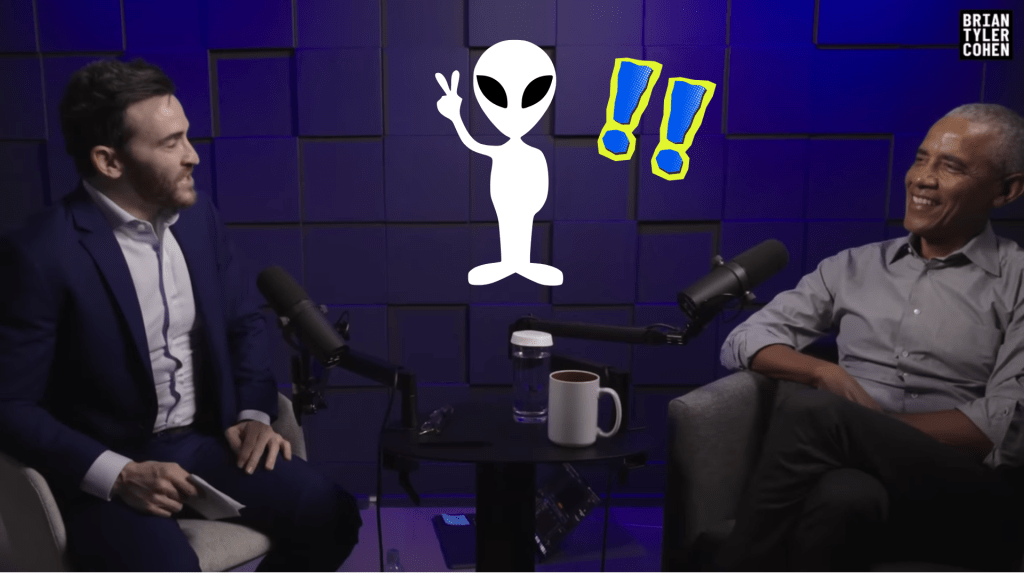 奧巴馬稱外星人確實存在。 Youtube / Brian Tyler Cohen