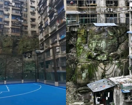 重慶住宅地基驚現13米無頭巨佛身。