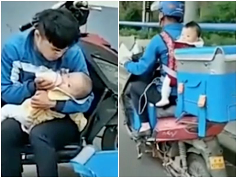 爸爸為方便照顧霏兒，所以轉行送外賣，讓自己能彈性工作。網圖