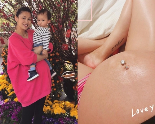 何嘉莉趁生之前晒大肚皮，今胎都係女。（ig圖片）