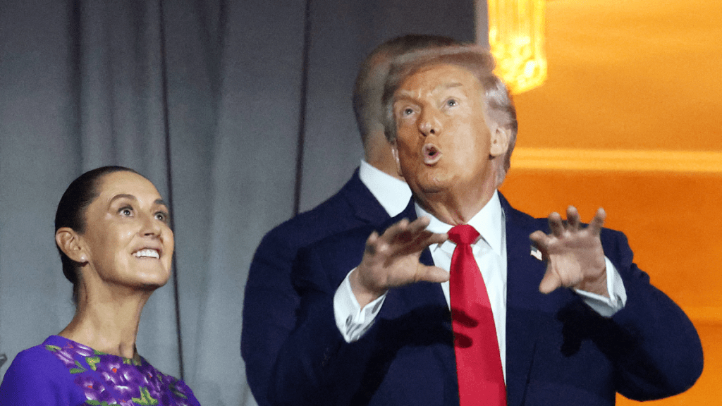 辛鮑姆（左）早前與特朗普（右）會面。路透社