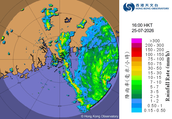 7月25日下午4時至7月26日上午9時的雷達圖像。紅霞逐步靠近廣東東部沿岸時增強為強颱風,其結構緊密、對稱。紅霞隨後於惠州市惠東縣(香港天文台之東北偏東約80公里)登陸並逐漸減弱。 7月25日下午4時至7月26日上午9時的雷達圖像。紅霞逐步靠近廣東東部沿岸時增強為強颱風,其結構緊密、對稱。紅霞隨後於惠州市惠東縣(香港天文台之東北偏東約80公里)登陸並逐漸減弱。