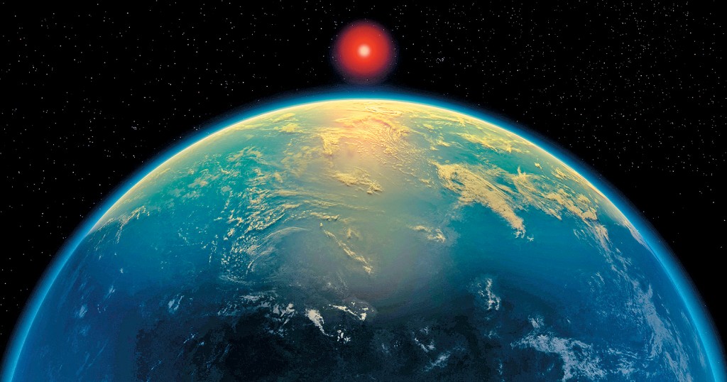 劍橋大學發布的K2-18b系外行星（亦稱超級地球）構想圖。