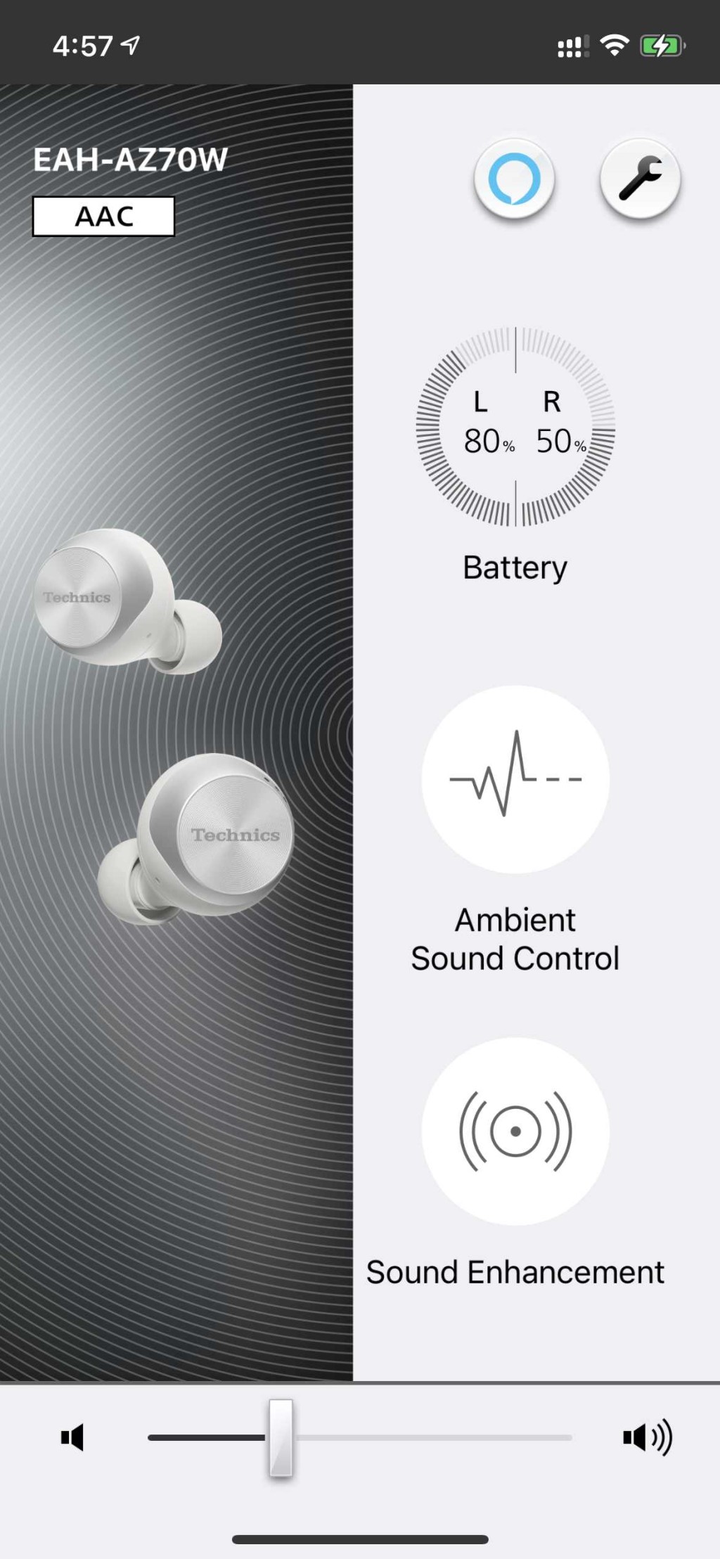 ●乐迷可经《Technics Audio Connect》App切换声音模式，并选择降噪及环境声水平。