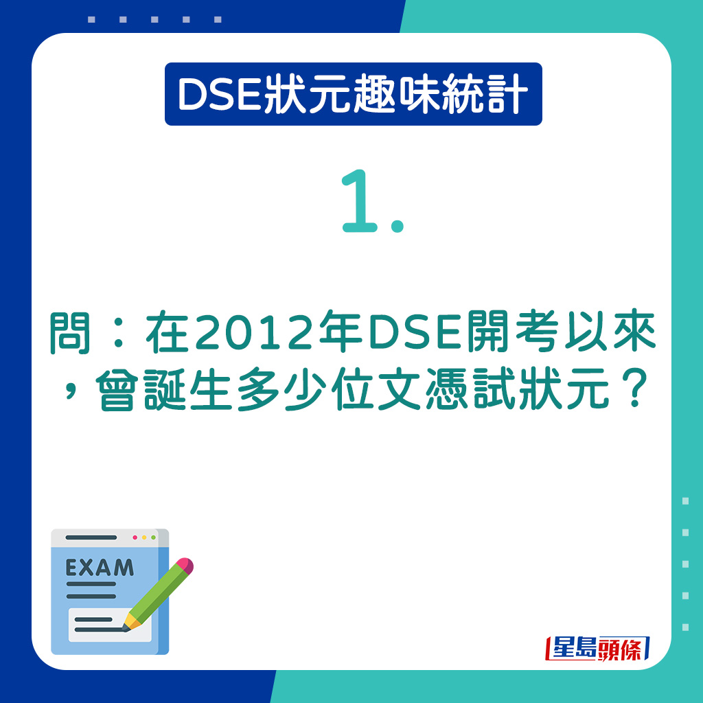 1．在2012年DSE开考以来，曾诞生多少位文凭试状元？