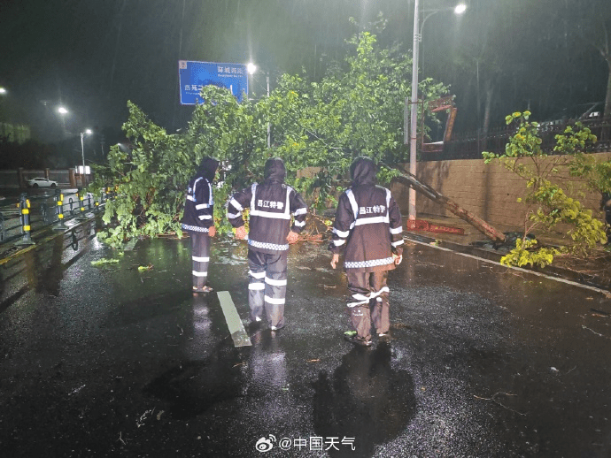 颱風「蝴蝶」過境海南昌江,城區樹木倒伏,交警城管連夜清障。 中國天氣 颱風「蝴蝶」過境海南昌江,城區樹木倒伏,交警城管連夜清障。 中國天氣
