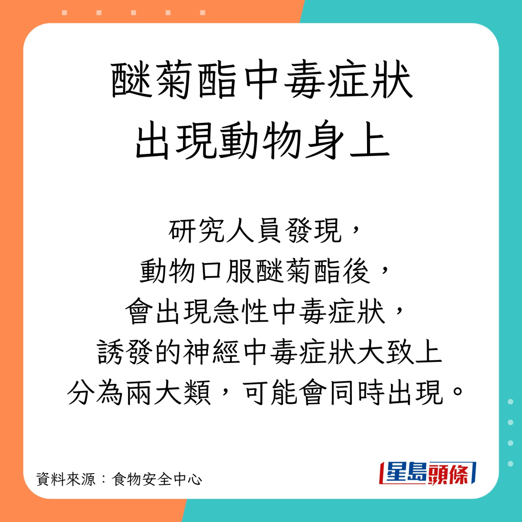 農藥醚菊酯於動物身上會引發中毒症狀