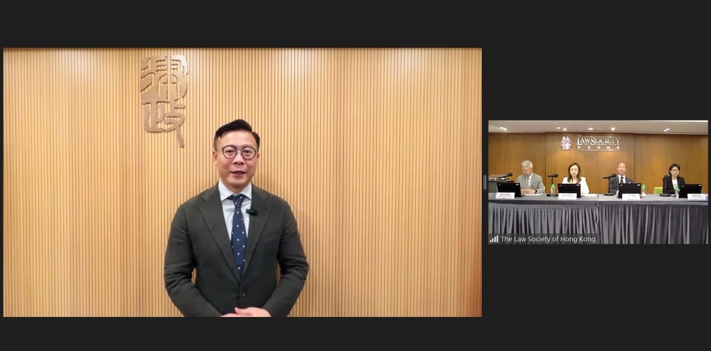 律政司副司長張國鈞透過預先錄製的影片向考生致以鼓勵。香港律師會fb