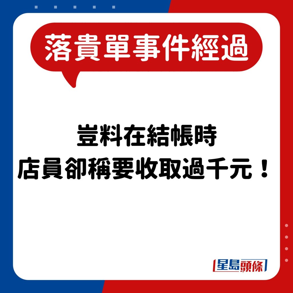 豈料在結帳時 店員卻稱要收取過千元！