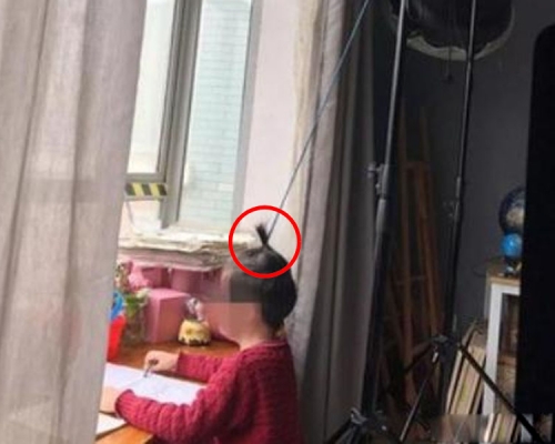 湖南長沙一位爸爸逼6歲兒學古人「懸樑刺股」 。(網圖)