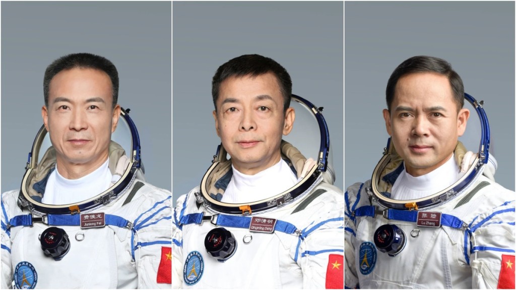 費俊龍、鄧清明、張陸3名航天員將執行神舟十五號載人飛行任務。 央視圖