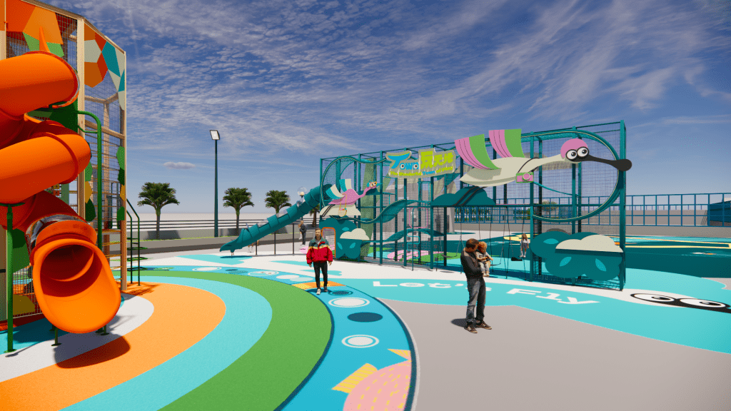 擁有極高人氣的「濕地之星」黑臉琵鷺BillBill已經於高達5米的「BillBill歷險塔」的垂直攀爬架上等候大家。（圖片來源：領展）