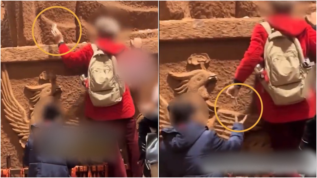 3名女遊客在四川樂山佛都景區合夥竊取大佛上的祈福錢。