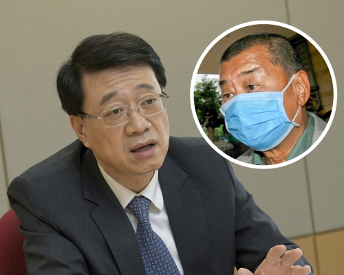 保安局局長李家超(大圖)及壹傳媒創辦人黎智英(小圖)。資料圖片
