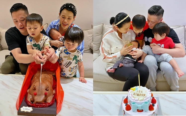 胡杏兒大仔負責切燒豬慶祝細細佬滿月。