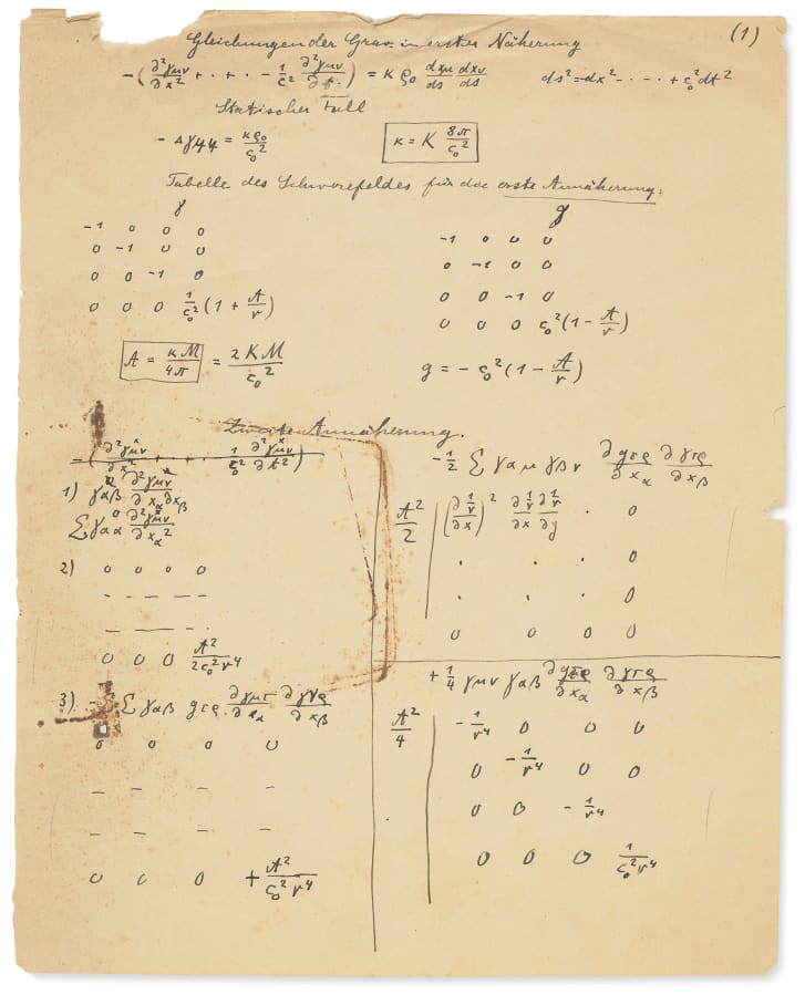 愛因斯坦相對論的手稿。互聯網圖片