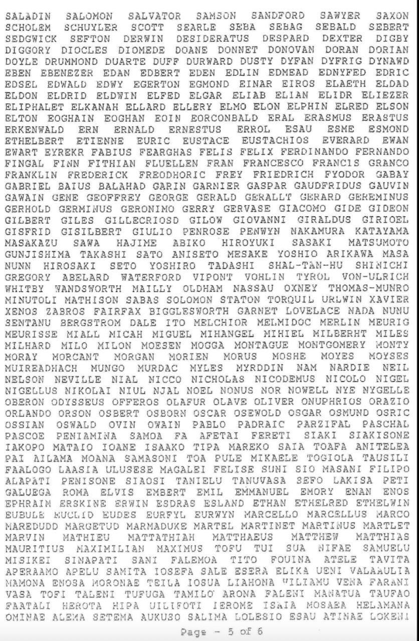 沃特金斯的完整姓名如今在出生证明上长达七页,旧版护照更需额外六页才能印完。 沃特金斯的完整姓名如今在出生证明上长达七页,旧版护照更需额外六页才能印完。