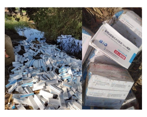 埃及日前在污水渠發現大批被遺棄的中國國藥疫苗。 （網上圖片）