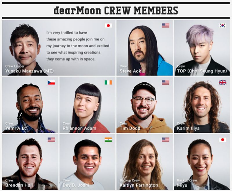 日本亿万富翁前泽友作的“Dear Moon”绕月旅行计划即将在2023年登场，如今团队正式名单公布。