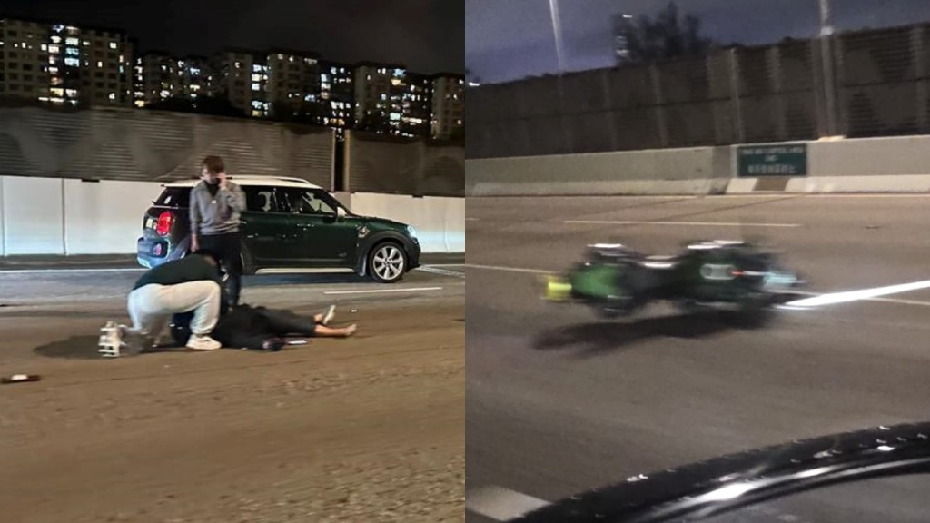 青葵公路鐵騎士自炒倒臥路中心 途經熱心司機施援手