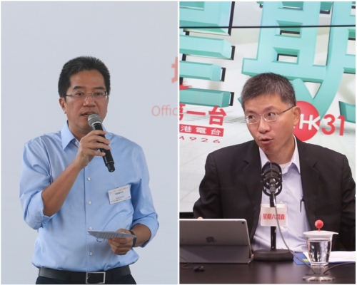 陳松青（右）承認有非法佔用官地個案積壓逾20年不曾處理。圖左為黃偉綸。