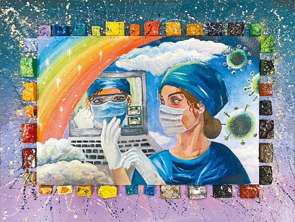 學生通過畫作展現抗疫日常,繪畫醫護人員疫下的工作環境,向他們表達謝意。
