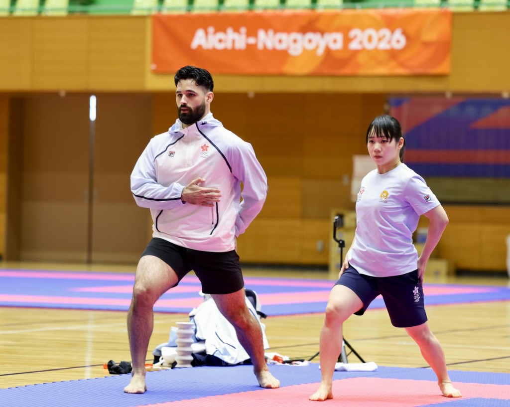 Grace的「秘密武器」 - training partner 托理斯(Ariel Torres),終取得「助教證」到名古屋協助Grace爭金。徐嘉華攝 Grace的「秘密武器」 - training partner 托理斯(Ariel Torres),終取得「助教證」到名古屋協助Grace爭金。徐嘉華攝