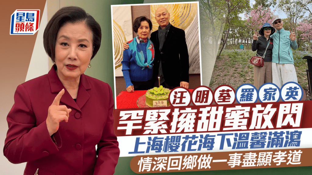 汪明荃羅家英罕緊擁甜蜜放閃  上海櫻花海下溫馨滿瀉  情深回鄉做一事盡顯孝道