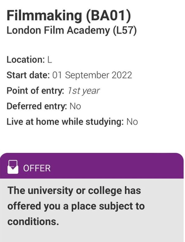 范姜貼出London Film Academy取錄的通知。