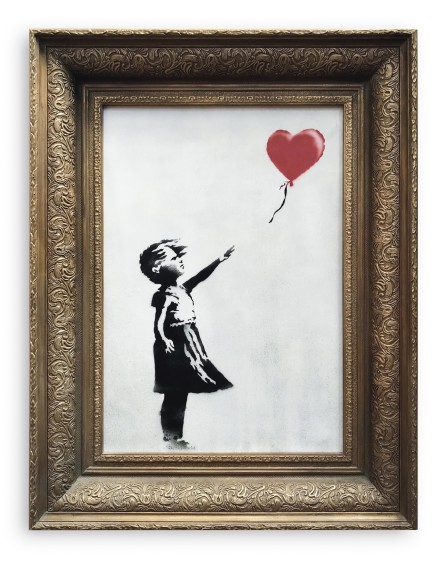 班克西2002年起在多處倫敦街頭塗上《氣球女孩》，此作品後來繪為畫作。互聯網圖片