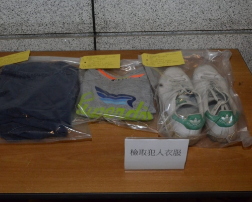 疑犯案發時衣著，警方呼籲如商戶當日遇見疑犯兜售手機，即與警方聯絡。尹敬堂攝